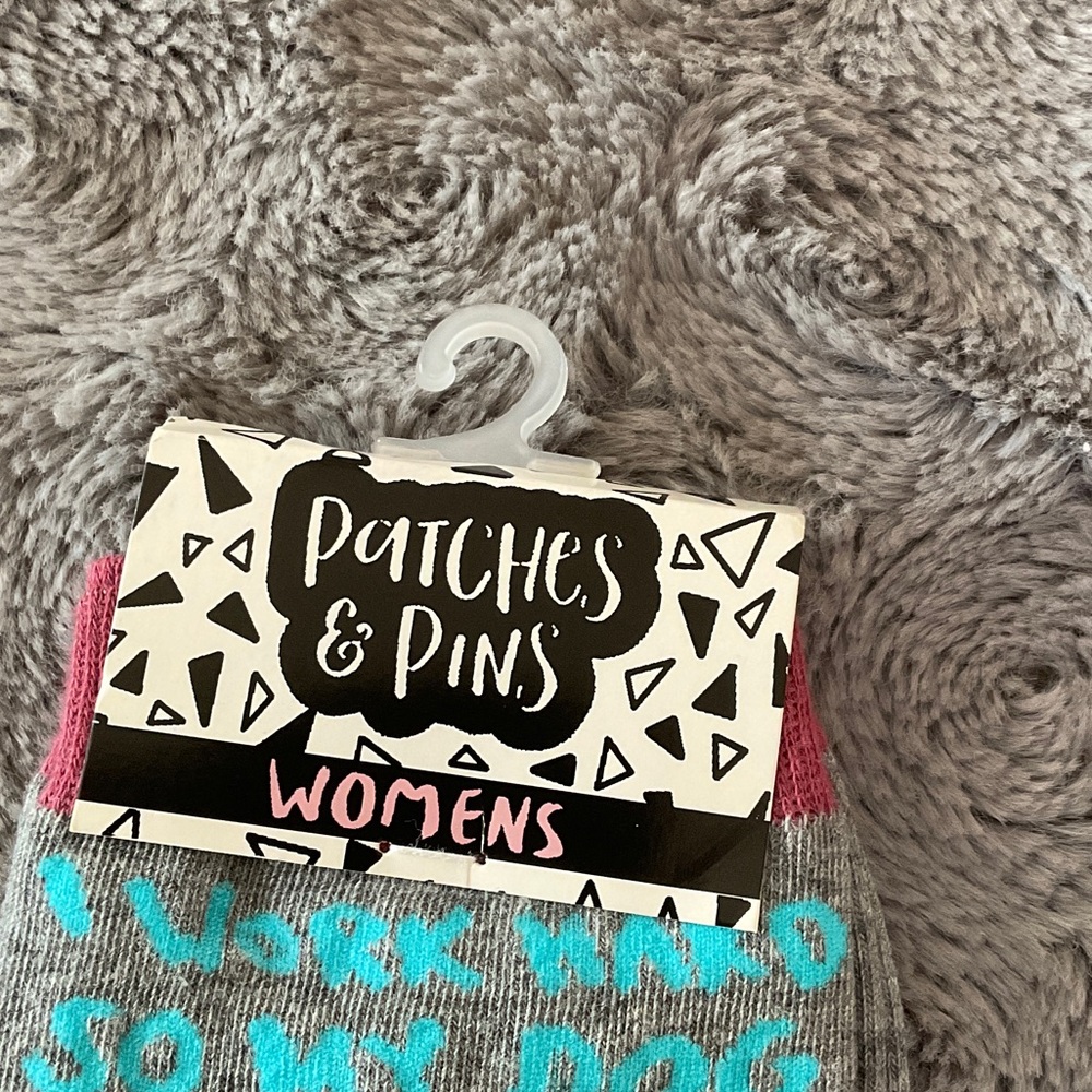 Patches & Pins Womens Gray Dog Novelty Socks - Pink & Aqua Accent - Picture 6 of 6